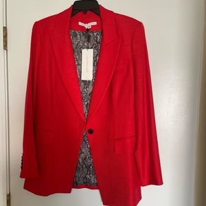Veronica Beard Red Linen long and lean dickey jacket. New with tags. Size 8